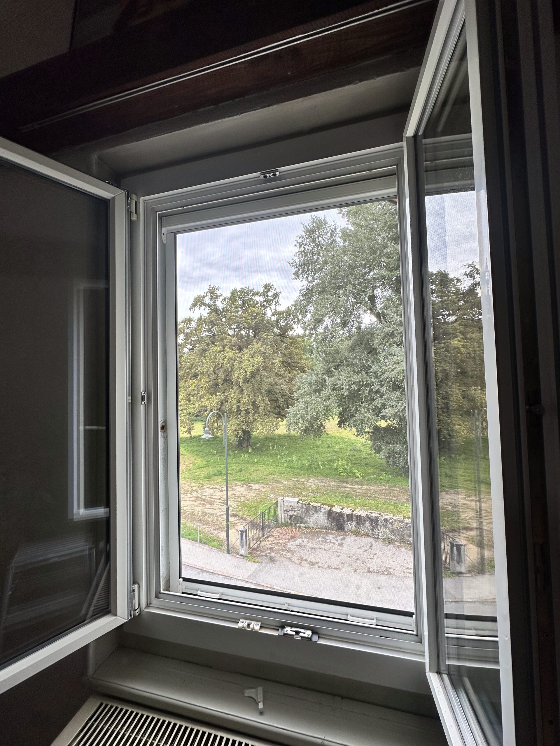 Vue d'une fenêtre ouverte sur la nature.
